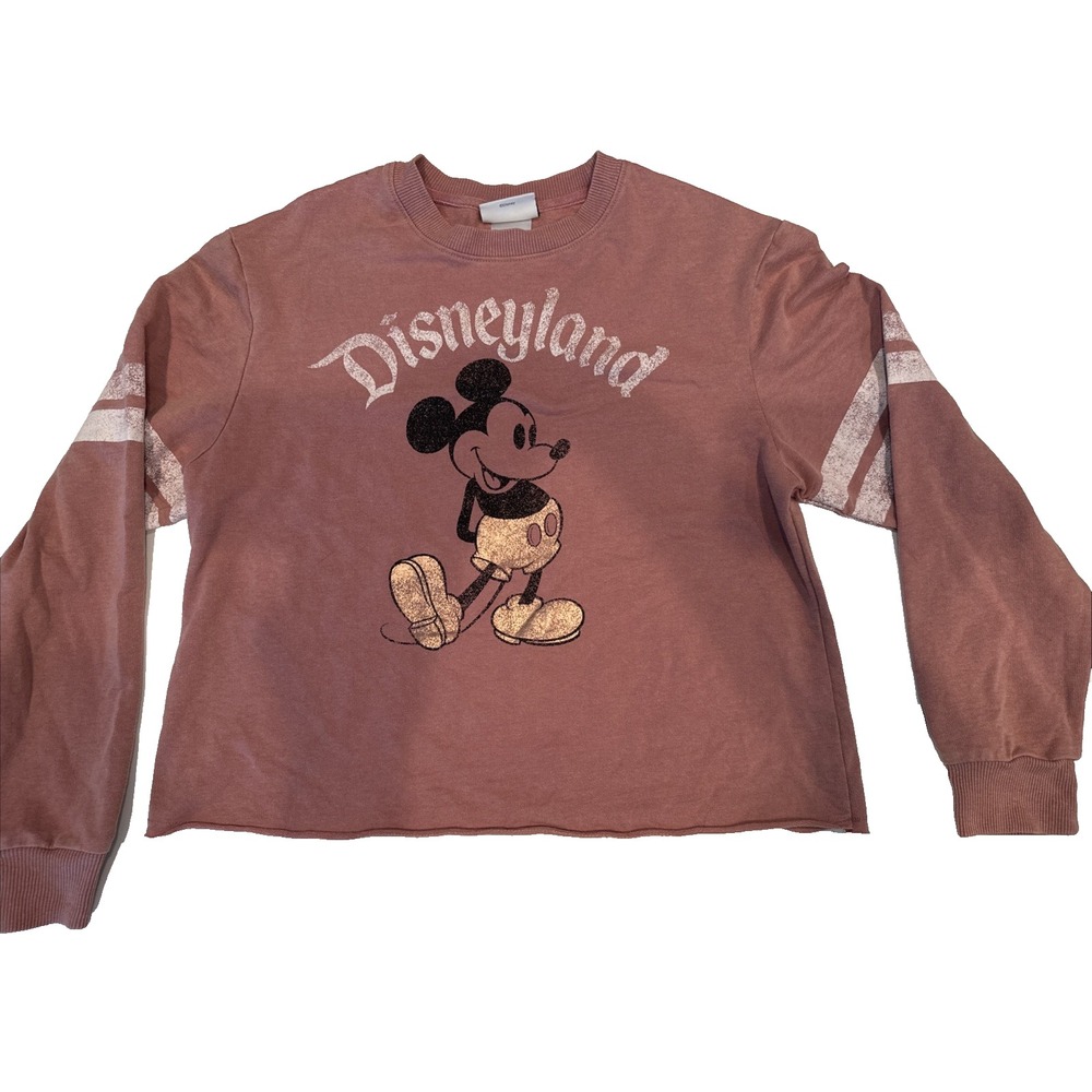 Disneyland Mickey Mouse Cropped Long Sleeve Shirt Womens Small Pink Jersey Top